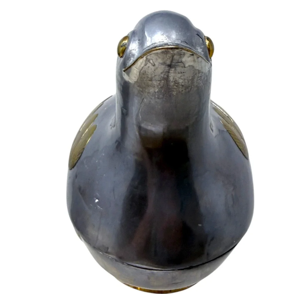 Metal Bird Figurine Pewter Jewlery Box Brass Hong Kong Quail Decor 70s